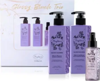 Set flokësh Saphira Glossy Blonde Trio, shampo mineral 250ml, balsam mineral 250ml, sprej flokësh 100ml