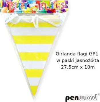 Girlandë dekorative me flamuj, 27.5cm x 10m, e verdhë e çelët