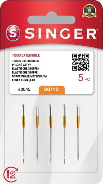 Gjilpëra qepëse Singer 2045, për materiali elastik, nr 80, 5 copë