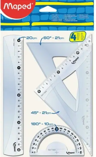 Set gjeometrik Corex 242820, vizore 20cm, 2 trekëndësha dhe transportues, transparent