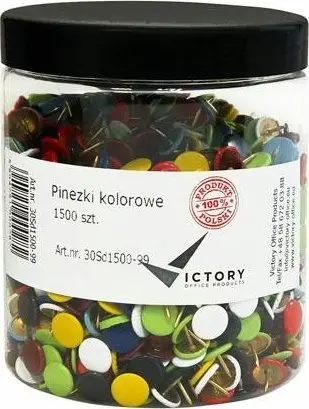 Gjilpëra zyre Victory Office Thumbtacks, kavanoz i madh, 1500 copë, shumëngjyrëshe