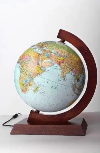 Glob dekorativ Zachem Political Physical Illuminated, 25 cm, me dritë, me kornizë druri