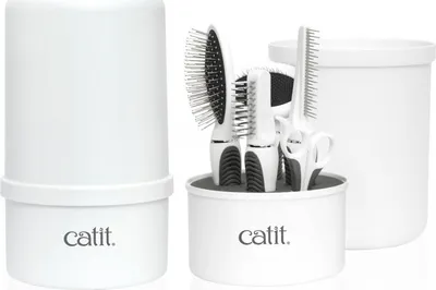 Set groomimi për mace CATIT 2.0 Longhair, për qime të gjata, me furça dhe prerës thonjsh, i bardhë - 1