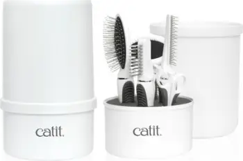 Set groomimi për mace CATIT 2.0 Longhair, për qime të gjata, me furça dhe prerës thonjsh, i bardhë