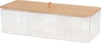 Organizues kozmetike Eleganza, akrilik me kapak bambuje, 23.5x9.5 cm, transparent