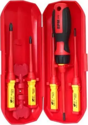 Set kaçavidash të izoluara VDE EPM E-400-0411, 8 copë, në kuti plastike, të kuqe
