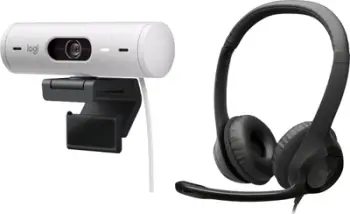Set kamerë uebi dhe kufje Logitech Brio 500 Off White + H390, Full HD, USB, e bardhë