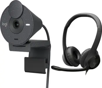 Set kamerë web dhe kufje Logitech Brio 300 Graphite dhe H390, Full HD 1080p, USB, gri