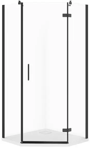 Set kabinë dushi Cersanit City C522, pentagonale 90x90x195, me vaskë Tako Slim, e zezë