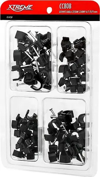Set kapëse kabllosh me gozhdë, 6 9mm, 80 copë, të zeza