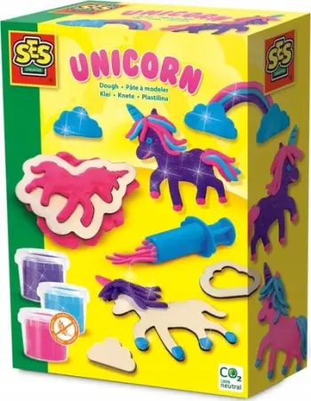 Set kreativ me brumë SES Creative 00410 Dough Unicorns Neon Glitter, me shkëlqim, shumëngjyrësh