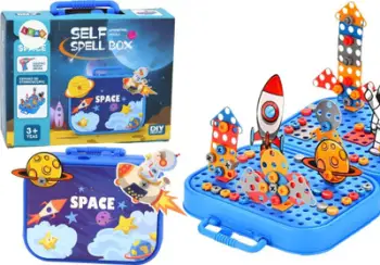 Set konstruktiv hapësinor Leantoys DIY Space Puzzle Suitcase, 228 pjesë
