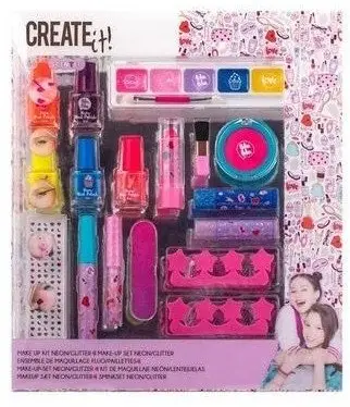 Set kozmetik për fëmijë Create It 84511, 22 pjesë, neon dhe glitter, shumëngjyrësh