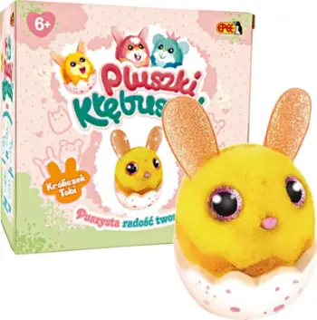 Set kreativ lodrash Epee Pluszki Kłebuszki Yellow Bunny Tobi, 32 elemente, për krijim lepurushi pelushi, i verdhë