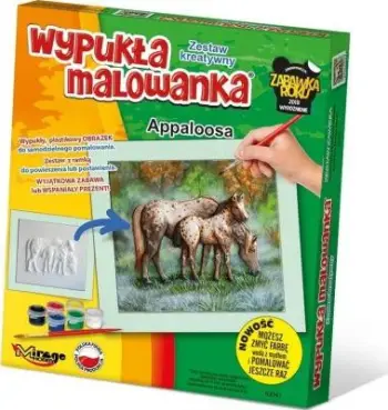 Set kreativ pikturimi Mirage Hobby Embossed Coloring Horses Appaloosa, figurë 3D, me bojëra akrilike, shumëngjyrësh