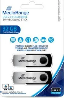 USB flash drive MediaRange MR911-2, 32GB, USB 2.0, i zi argjendtë - 1