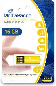 USB Nano MediaRange MR976, 16GB, me kapëse letre, e verdhë - 1