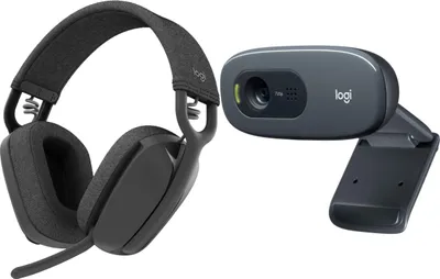 Set kufje wireless dhe webkamera Logitech Zone Vibe 100 + C270, Bluetooth, HD 720p, gri - 1