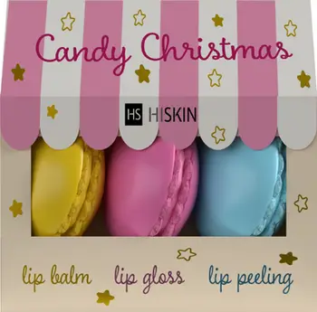 Set kujdesi për buzë HISKIN Candy Christmas, scrub balm gloss, shumëngjyrësh