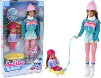 Set kukulla Anlily Leantoys, mami me vajzë, me slitë, shumëngjyrësh