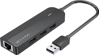 USB hub me adapter Ethernet Vention, 3 porta USB 2.0, 100Mbps, 0.15m, i zi