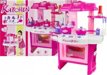 Set kuzhine lodër Leantoys Kitchen With Oven For Little Housekeeper, me furrë, me aksesorë, shumëngjyrëshe