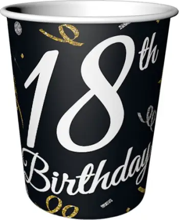 Gotë letre B&amp;C 18 Birthday, 240ml, set 6 copë, e zezë