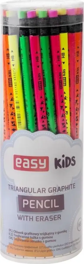 Set lapsash Easy Stationery Triangular Pencil, HB, me gomë, neon