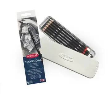 Set lapsash qymyr Derwent Charcoal, 6 copë, në kuti metalike