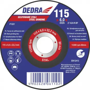 Disk për bluarjen e çelikut Dedra F1321, 115x6.0x22.2mm