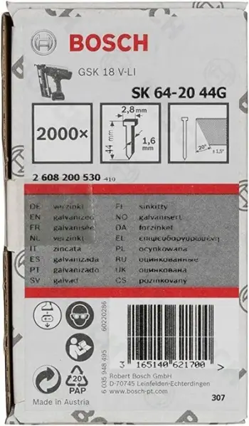 Gozhdë finiture 20°, 1.6mm 16Ga, të galvanizuara, metalike