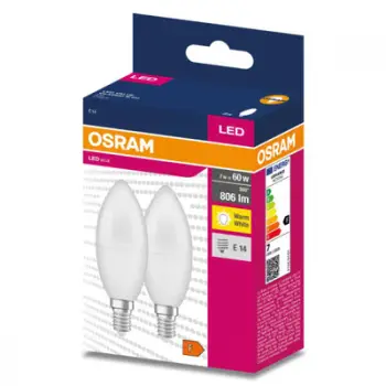 Set llamba LED Osram E14 B35, 7W 806lm, 2700K, të bardha të ngrohta