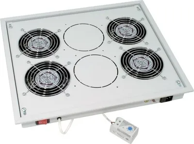 Panel ventilimi Triton për raft 19", 4 ventilatorë 60W, termostat bimetalik, gri - 1
