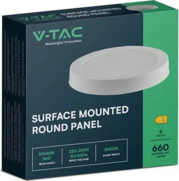 Panel LED sipërfaqësor V-TAC VT-60006-RD, 6W, dritë e bardhë neutrale, i bardhë