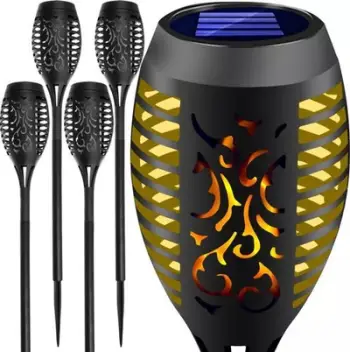 Set llamba solare kopshti Torch, LED, 4 copë, dritë e ngrohtë