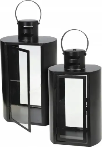 Set llambash dekorative PROGARDEN KO NB1720720, metal dhe xham, 2 copë, të zeza