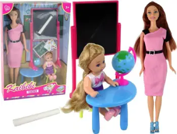 Set lodrash Leantoys Teacher Doll With Student, kukull mësuese dhe nxënëse, me aksesorë shkolle