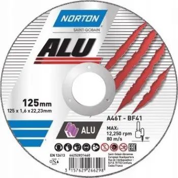 Disk prerës i sheshtë Norton ALU, 125mm, për alumin, shumëngjyrësh