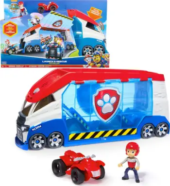 Set lodrash Paw Patrol Launcher & Rescue, automjet shpëtimi me tinguj, me figurë Ryder dhe ATV, shumëngjyrësh