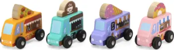 Set lodrash druri Viga Toys Wooden Cars, 4 makina, shumëngjyrëshe