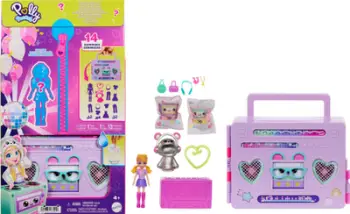 Set lojërash Polly Pocket Disco Dance Fashion Reveal, mini skenë vallëzimi, kukull 7.5 cm, shumëngjyrësh