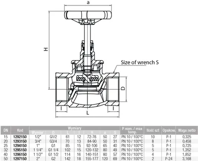 Valvul kaluese VIKING M83, 1 1/2", gize e butë, dorezë gize - 2