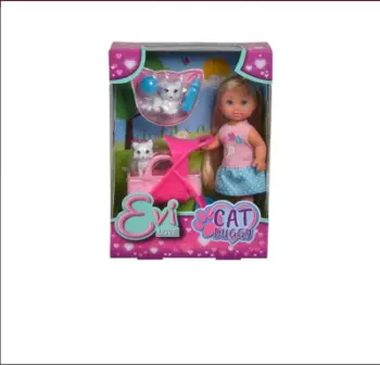 Set lodrash Simba Evi Kitten Babysitter, kukull 12cm, me karrocë dhe kotele, shumëngjyrëshe