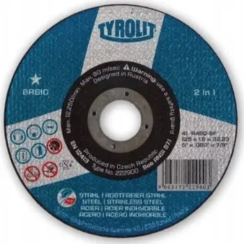 Disk prerës TYROLIT Basic, 125mm, për çelik dhe inoks, i sheshtë