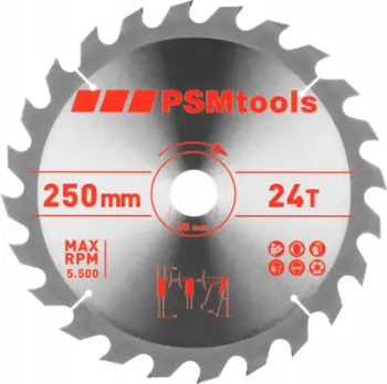 Disk sharrë PSM Tools PS-PW250-2, 250mm, 24T dhe 40T, për dru