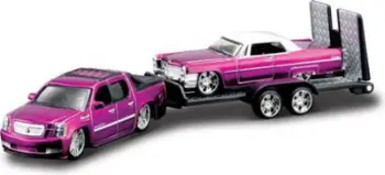 Set maketa Maisto Elite Transport, Chevrolet Bel Air Gasser 1957 1/64, kamion tërheqës, argjendtë dhe i kuq