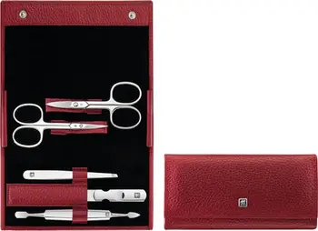 Set manikyr Zwilling Push-Button Case, 5 pjesë, lëkurë, i kuq
