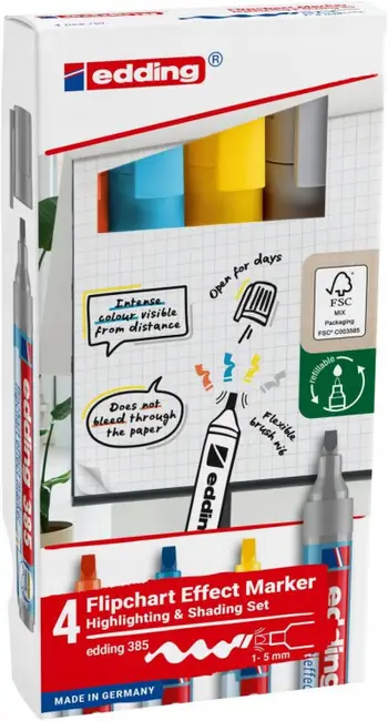 Set markera flipchart Edding 4-385-4, efekt, 4 copë, shumëngjyrëshe