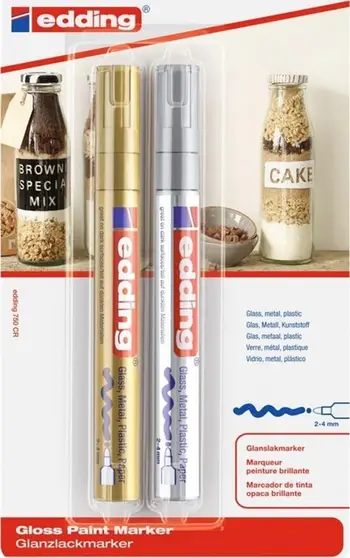 Set markera Edding E-750, majë e rrumbullakët 2-4 mm, për xham metal plastik, ari dhe argjend
