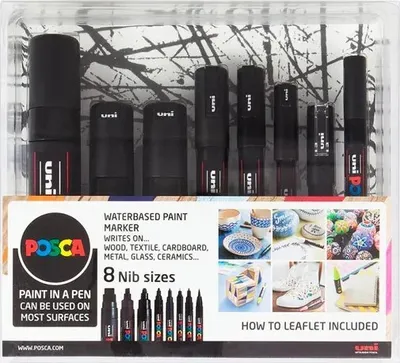 Set markerash Posca Uni Paint, 8 copë, maja të përziera, të zinj - 2